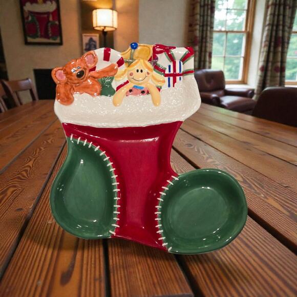 Fitz and Floyd Essentials Holiday Children's Set Stocking 3 Sectioned Server - Picture 1 of 5